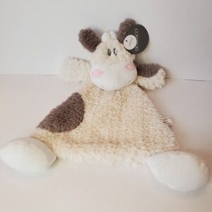 Demdaco White Gray Cow Lovey Security‎ Blanket With Rattle